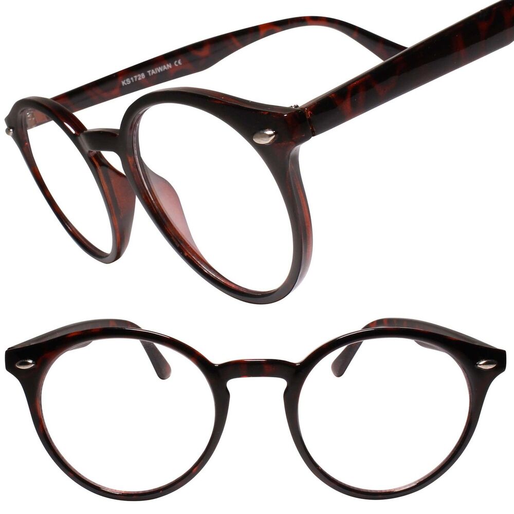 Classic Vintage Retro Old Fashioned 90s Tortoise Frame Round Clear Lens Glasses